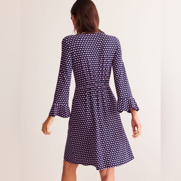 Boden Flute Long Sleeve A-Line Jersey Dress in Sherbert, Crescent Stamp Size 4L - Picture 7 of 13